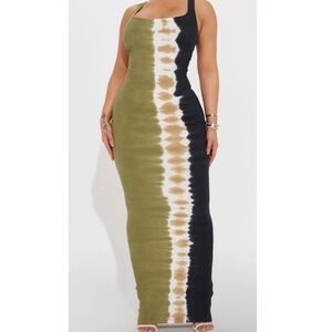 Fashion Nova Olive and Black Maxi Dress | Meadow Tie Dye Maxi Dress XS